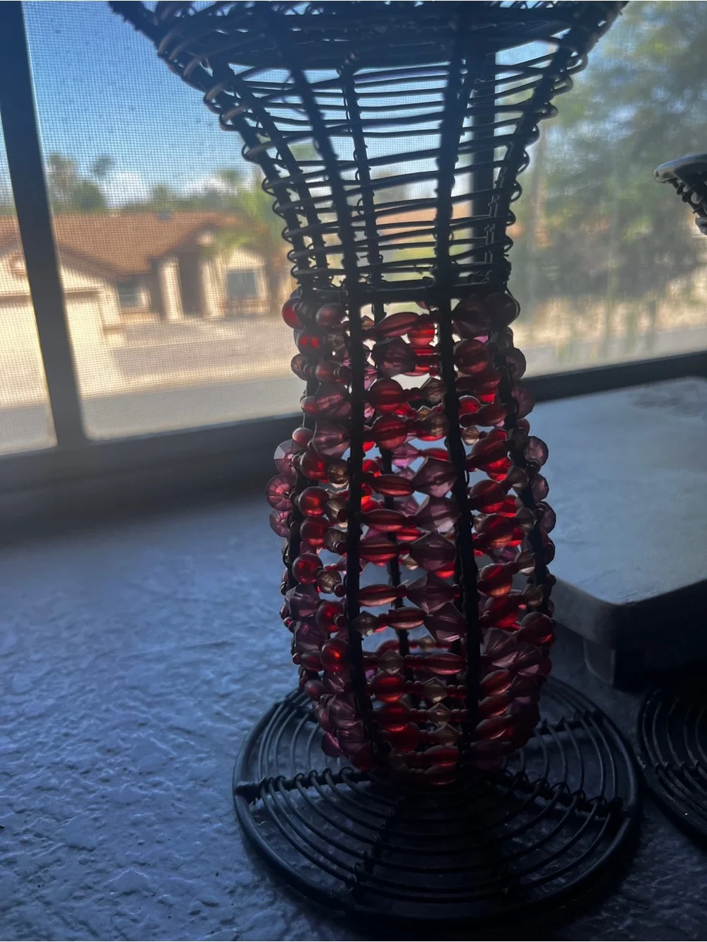 Handmade Black Candle stands with Red Bead Accents - Home Accents